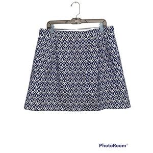 J.Crew Ikat Jacquard Blue White A-Line Skirt Size 14